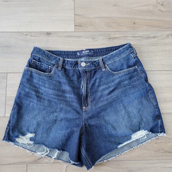 Hollister Ultra High-Rise 90's Short Dark Blue Raw Hem Shorts Women Sz 16/33 - Picture 9 of 9